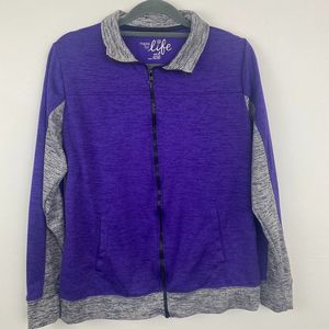 Made for life zip up jacket size M color purple & black & white